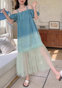 French Gradient Color Tulle Patchwork Long Dresses Summer