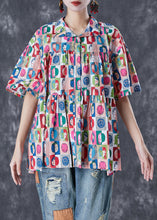 Load image into Gallery viewer, French Graffiti Print Oversized Wrinkled Cotton Blouses Summer