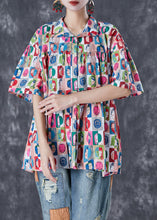 Load image into Gallery viewer, French Graffiti Print Oversized Wrinkled Cotton Blouses Summer