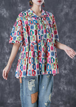 Load image into Gallery viewer, French Graffiti Print Oversized Wrinkled Cotton Blouses Summer