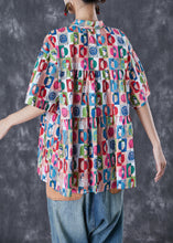 Load image into Gallery viewer, French Graffiti Print Oversized Wrinkled Cotton Blouses Summer