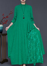 Load image into Gallery viewer, French Green Asymmetrical Patchwork Cotton Ankle Dress Spring