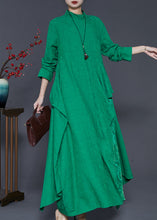 Load image into Gallery viewer, French Green Asymmetrical Patchwork Cotton Ankle Dress Spring