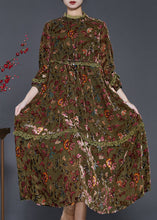 Load image into Gallery viewer, French Green Embroidered Patchwork Lace Silk Dress Spring