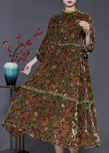 Load image into Gallery viewer, French Green Embroidered Patchwork Lace Silk Dress Spring