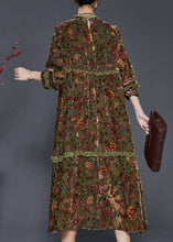 Load image into Gallery viewer, French Green Embroidered Patchwork Lace Silk Dress Spring