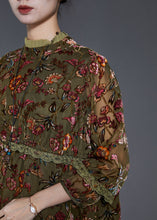 Load image into Gallery viewer, French Green Embroidered Patchwork Lace Silk Dress Spring