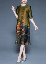 Load image into Gallery viewer, French Green Embroidered Print Patchwork Silk Dress Summer