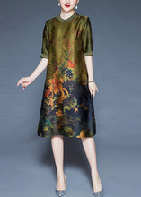 Load image into Gallery viewer, French Green Embroidered Print Patchwork Silk Dress Summer