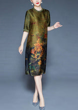 Load image into Gallery viewer, French Green Embroidered Print Patchwork Silk Dress Summer