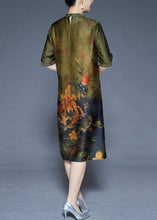 Load image into Gallery viewer, French Green Embroidered Print Patchwork Silk Dress Summer