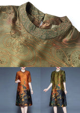 Load image into Gallery viewer, French Green Embroidered Print Patchwork Silk Dress Summer