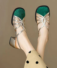 Load image into Gallery viewer, French Green Hollow Out Tulle Splicing Chunky Heel Sandals