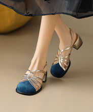 Load image into Gallery viewer, French Green Hollow Out Tulle Splicing Chunky Heel Sandals