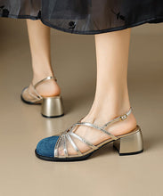 Load image into Gallery viewer, French Green Hollow Out Tulle Splicing Chunky Heel Sandals