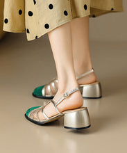 Load image into Gallery viewer, French Green Hollow Out Tulle Splicing Chunky Heel Sandals