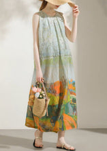 Load image into Gallery viewer, French Green O-Neck Print Cotton Long Dress Sleeveless