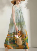 Load image into Gallery viewer, French Green O-Neck Print Cotton Long Dress Sleeveless