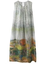 Load image into Gallery viewer, French Green O-Neck Print Cotton Long Dress Sleeveless