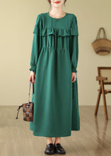 Load image into Gallery viewer, French Green O-Neck Ruffled Patchwork Drawstring Party Long Dress Fall