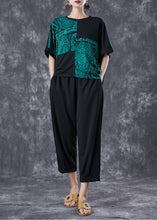 Load image into Gallery viewer, French Green Oversized Patchwork Cotton Two Pieces Set Summer