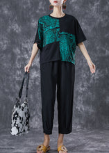 Load image into Gallery viewer, French Green Oversized Patchwork Cotton Two Pieces Set Summer