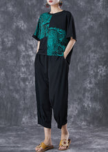 Load image into Gallery viewer, French Green Oversized Patchwork Cotton Two Pieces Set Summer