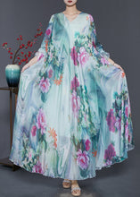 Load image into Gallery viewer, French Green Oversized Tie Dye Chiffon Holiday Dress Spring