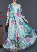 Load image into Gallery viewer, French Green Oversized Tie Dye Chiffon Holiday Dress Spring