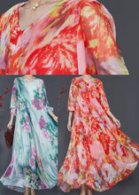 Load image into Gallery viewer, French Green Oversized Tie Dye Chiffon Holiday Dress Spring