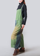 Load image into Gallery viewer, French Green Patchwork Wrinkled Loose Denim Jumpsuit Summer