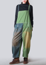 Load image into Gallery viewer, French Green Patchwork Wrinkled Loose Denim Jumpsuit Summer