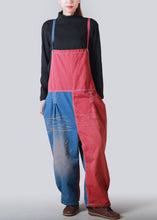 Load image into Gallery viewer, French Green Patchwork Wrinkled Loose Denim Jumpsuit Summer