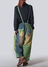 Load image into Gallery viewer, French Green Patchwork Wrinkled Loose Denim Jumpsuit Summer