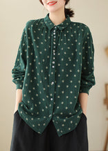 Load image into Gallery viewer, French Green Peter Pan Collar Button Cotton Top Spring