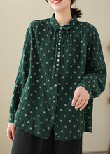 Load image into Gallery viewer, French Green Peter Pan Collar Button Cotton Top Spring