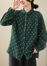 Load image into Gallery viewer, French Green Peter Pan Collar Button Cotton Top Spring