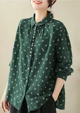 Load image into Gallery viewer, French Green Peter Pan Collar Button Cotton Top Spring