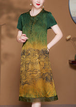 Load image into Gallery viewer, French Green Ruffled Pockets Patchwork Silk Dress Summer