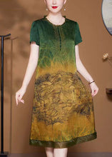 Load image into Gallery viewer, French Green Ruffled Pockets Patchwork Silk Dress Summer