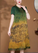 Load image into Gallery viewer, French Green Ruffled Pockets Patchwork Silk Dress Summer