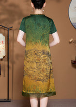 Load image into Gallery viewer, French Green Ruffled Pockets Patchwork Silk Dress Summer