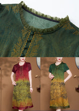 Load image into Gallery viewer, French Green Ruffled Pockets Patchwork Silk Dress Summer