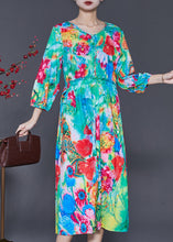 Load image into Gallery viewer, French Green Ruffled Print Exra Large Hem Silk Beach Dress Spring