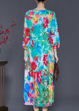 Load image into Gallery viewer, French Green Ruffled Print Exra Large Hem Silk Beach Dress Spring