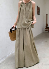 Load image into Gallery viewer, French Green Tops And Pants Linen Two Pieces Set Sleeveless