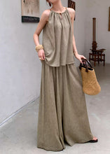 Load image into Gallery viewer, French Green Tops And Pants Linen Two Pieces Set Sleeveless