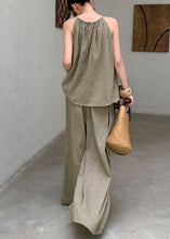 Load image into Gallery viewer, French Green Tops And Pants Linen Two Pieces Set Sleeveless