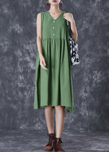 Load image into Gallery viewer, French Green V Neck Exra Large Hem Linen Dress Summer