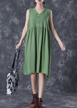 Load image into Gallery viewer, French Green V Neck Exra Large Hem Linen Dress Summer